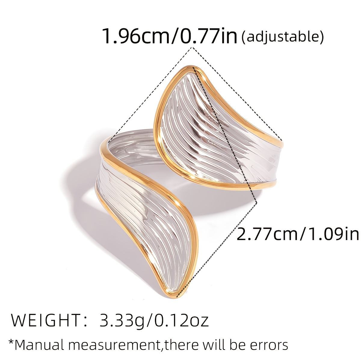 Women's 18K Golden Plated Fine Line Design Adjustable Ring
